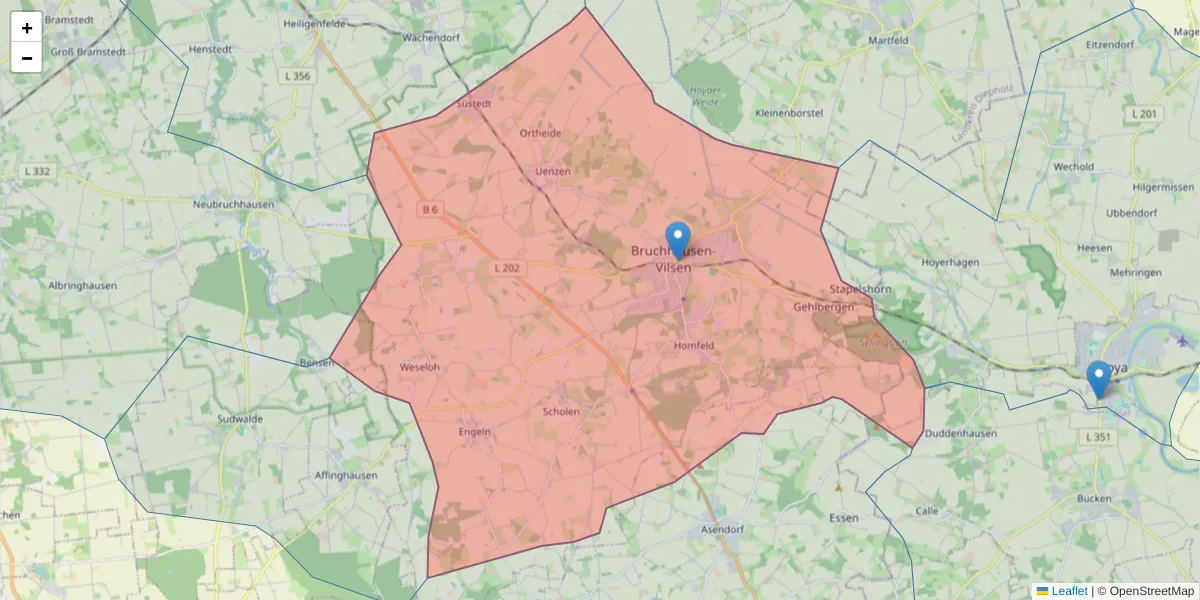 Karte des Postleitzahlen Bereichs  und der umliegenden Postleitzahlen in Deutschland