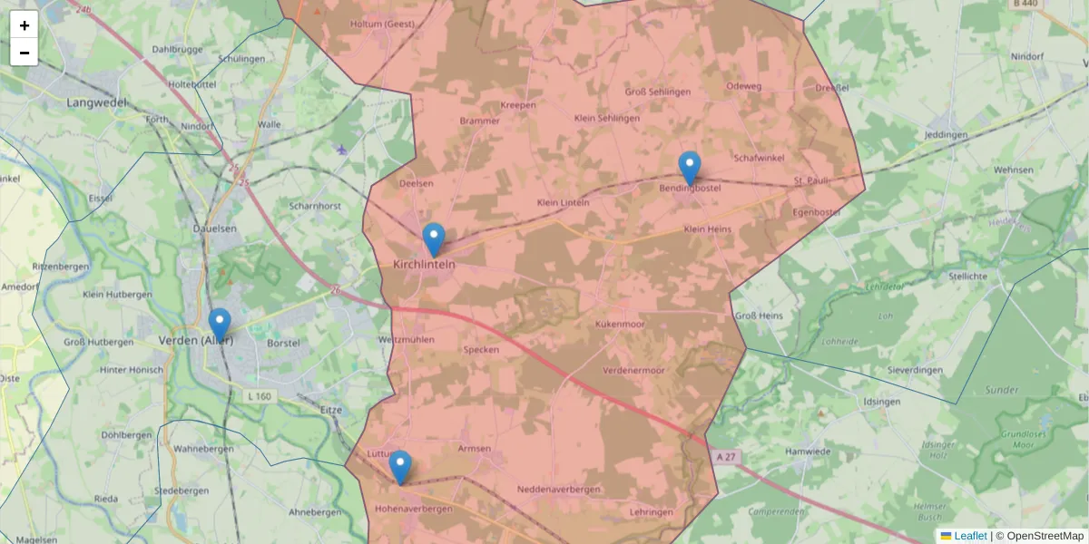 Karte des Postleitzahlen Bereichs  und der umliegenden Postleitzahlen in Deutschland