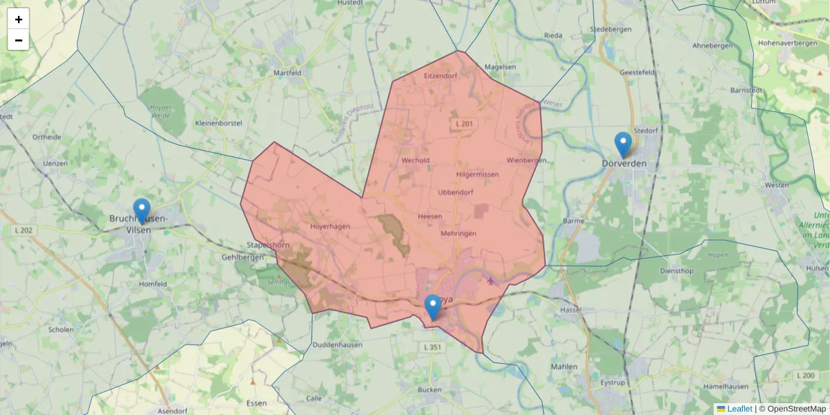 Karte des Postleitzahlen Bereichs  und der umliegenden Postleitzahlen in Deutschland