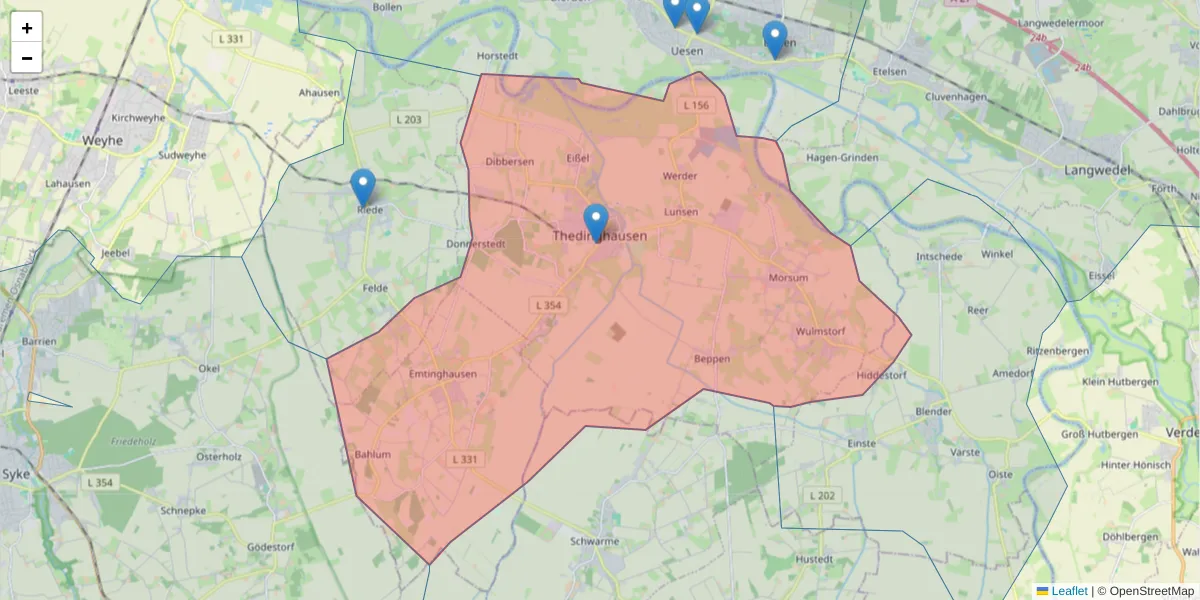 Karte des Postleitzahlen Bereichs  und der umliegenden Postleitzahlen in Deutschland