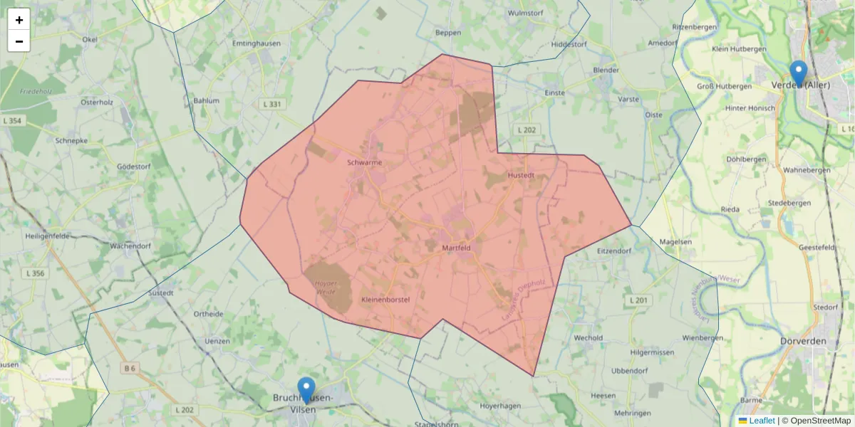 Karte des Postleitzahlen Bereichs  und der umliegenden Postleitzahlen in Deutschland
