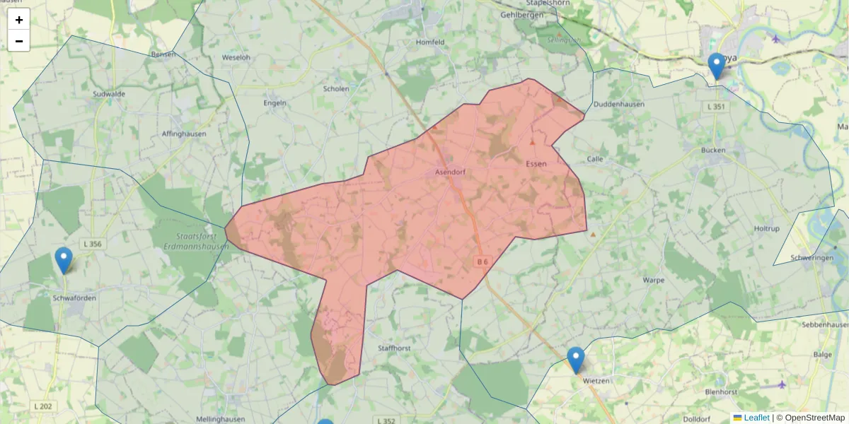 Karte des Postleitzahlen Bereichs  und der umliegenden Postleitzahlen in Deutschland