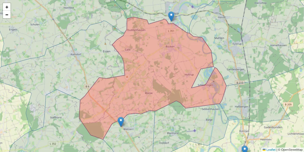 Karte des Postleitzahlen Bereichs  und der umliegenden Postleitzahlen in Deutschland