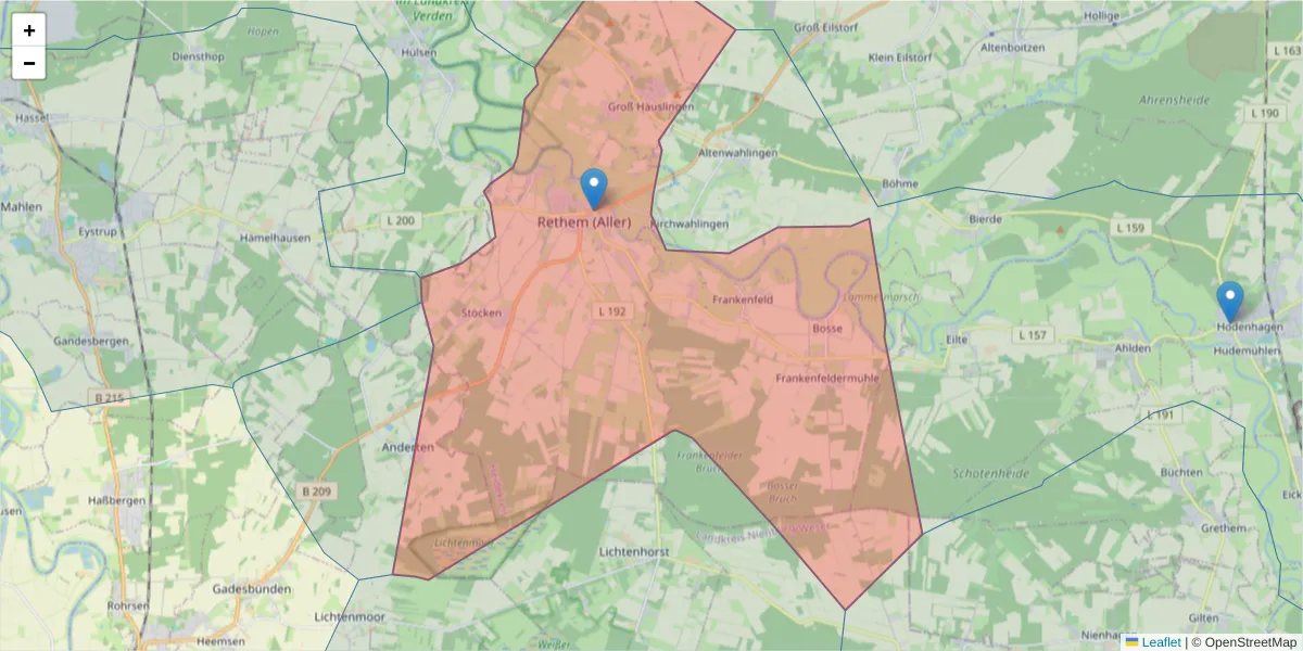 Karte des Postleitzahlen Bereichs  und der umliegenden Postleitzahlen in Deutschland
