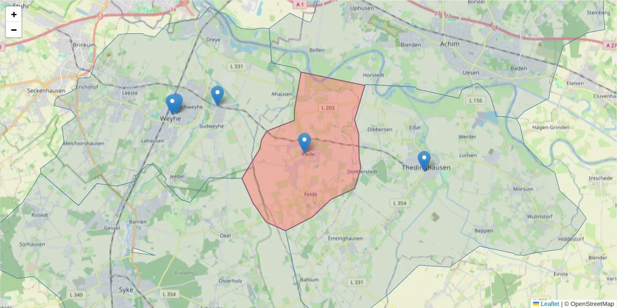 Karte des Postleitzahlen Bereichs  und der umliegenden Postleitzahlen in Deutschland