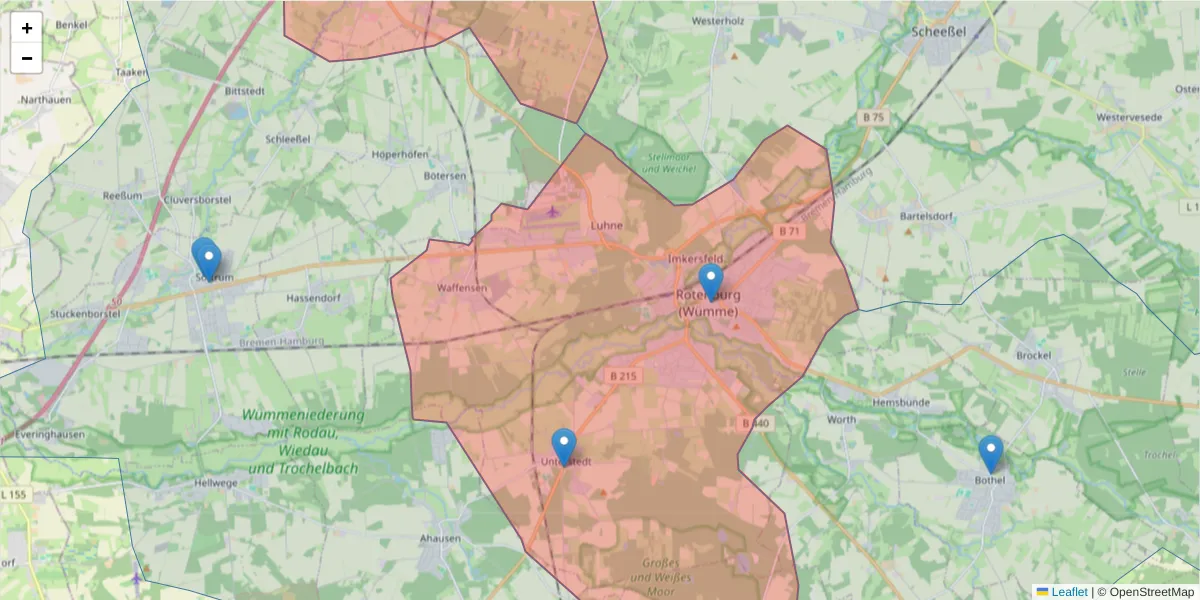 Karte des Postleitzahlen Bereichs  und der umliegenden Postleitzahlen in Deutschland