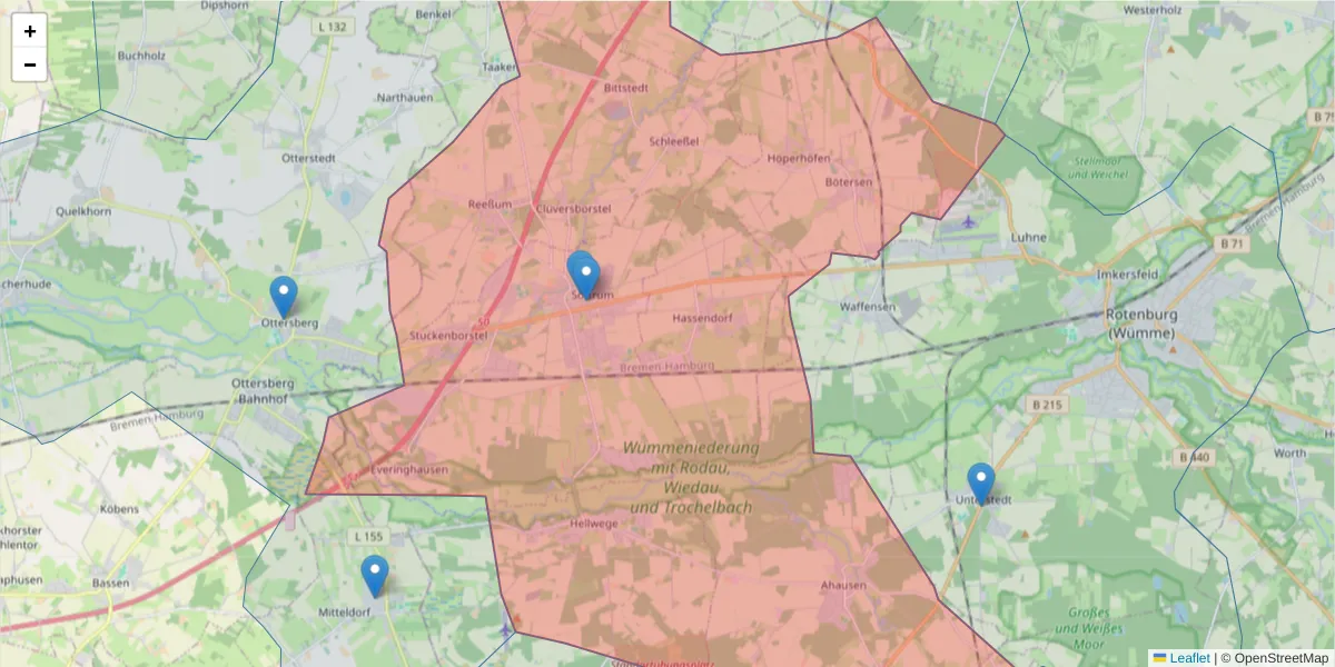 Karte des Postleitzahlen Bereichs  und der umliegenden Postleitzahlen in Deutschland