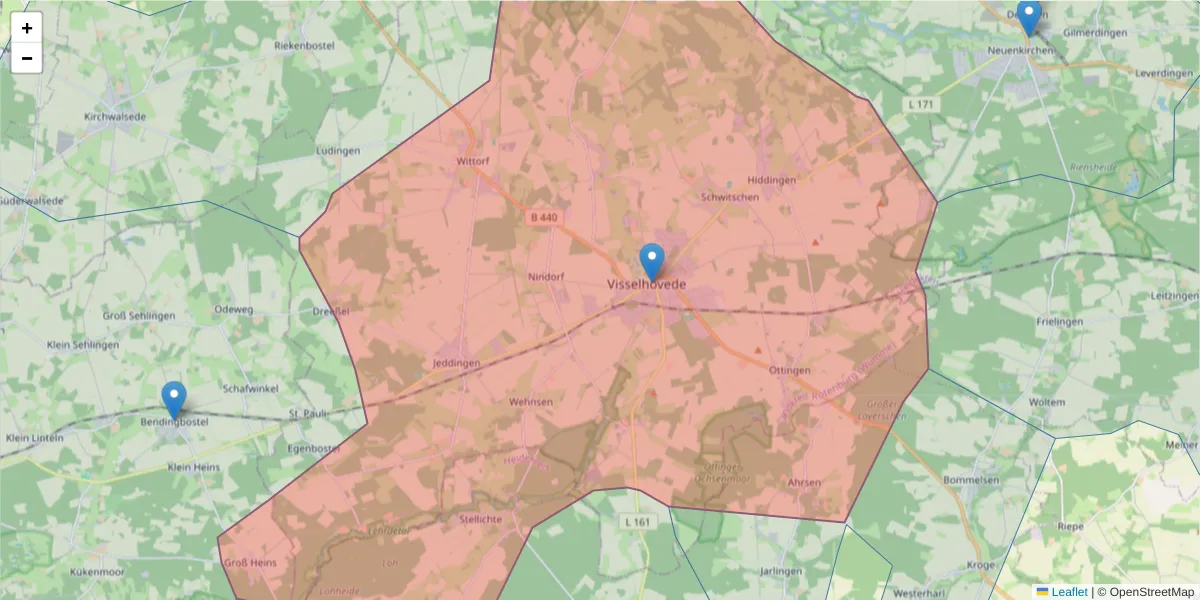 Karte des Postleitzahlen Bereichs  und der umliegenden Postleitzahlen in Deutschland