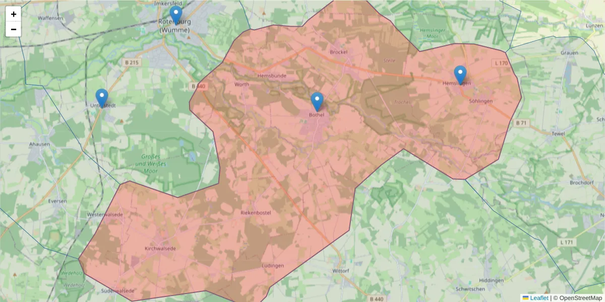Karte des Postleitzahlen Bereichs  und der umliegenden Postleitzahlen in Deutschland