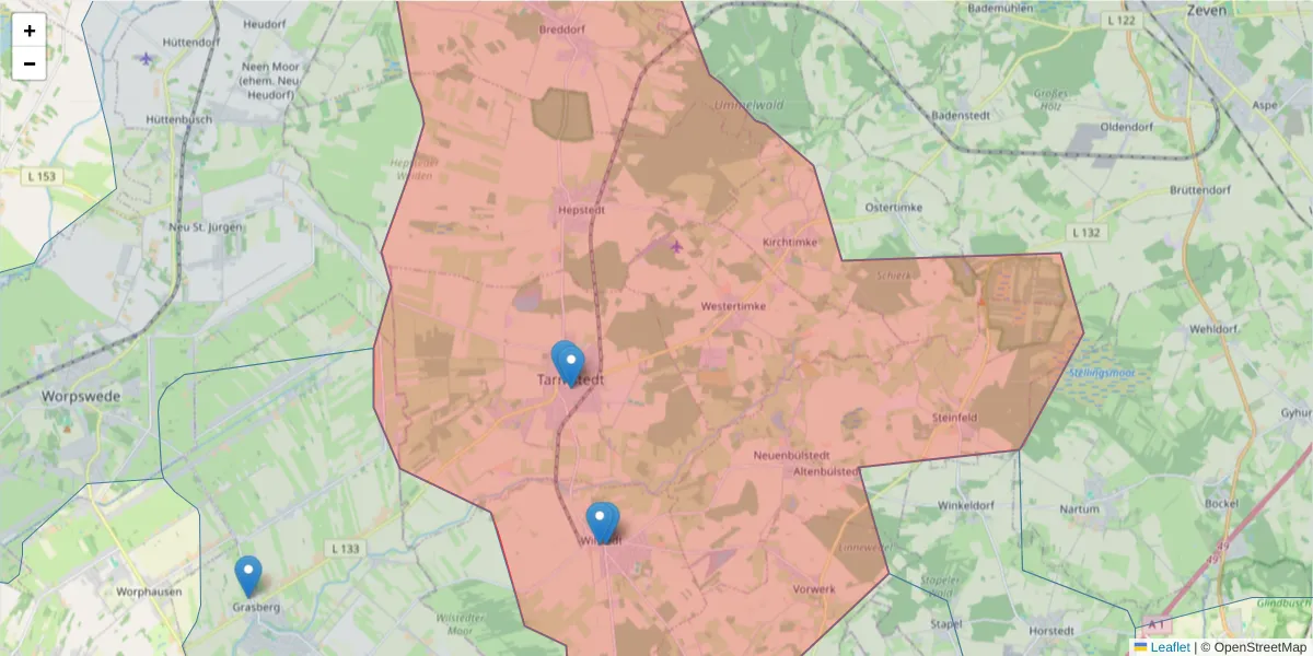 Karte des Postleitzahlen Bereichs  und der umliegenden Postleitzahlen in Deutschland