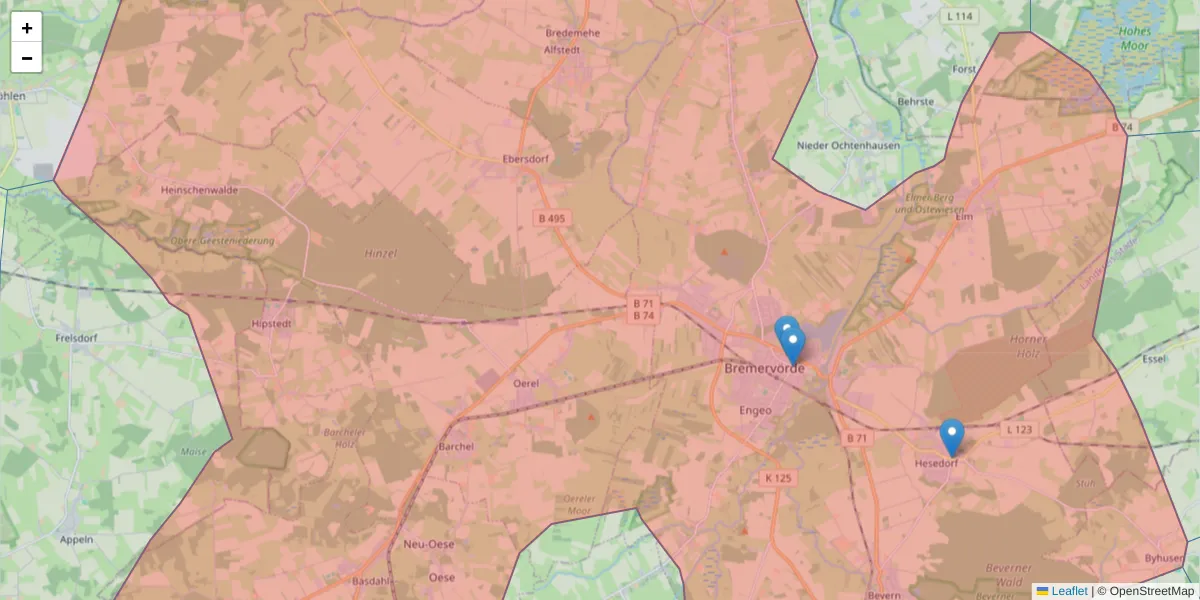 Karte des Postleitzahlen Bereichs  und der umliegenden Postleitzahlen in Deutschland