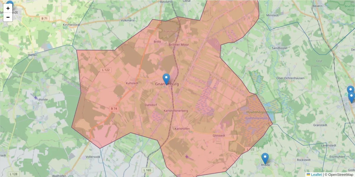 Karte des Postleitzahlen Bereichs  und der umliegenden Postleitzahlen in Deutschland