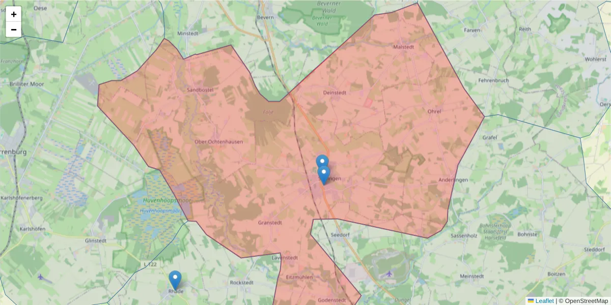 Karte des Postleitzahlen Bereichs  und der umliegenden Postleitzahlen in Deutschland