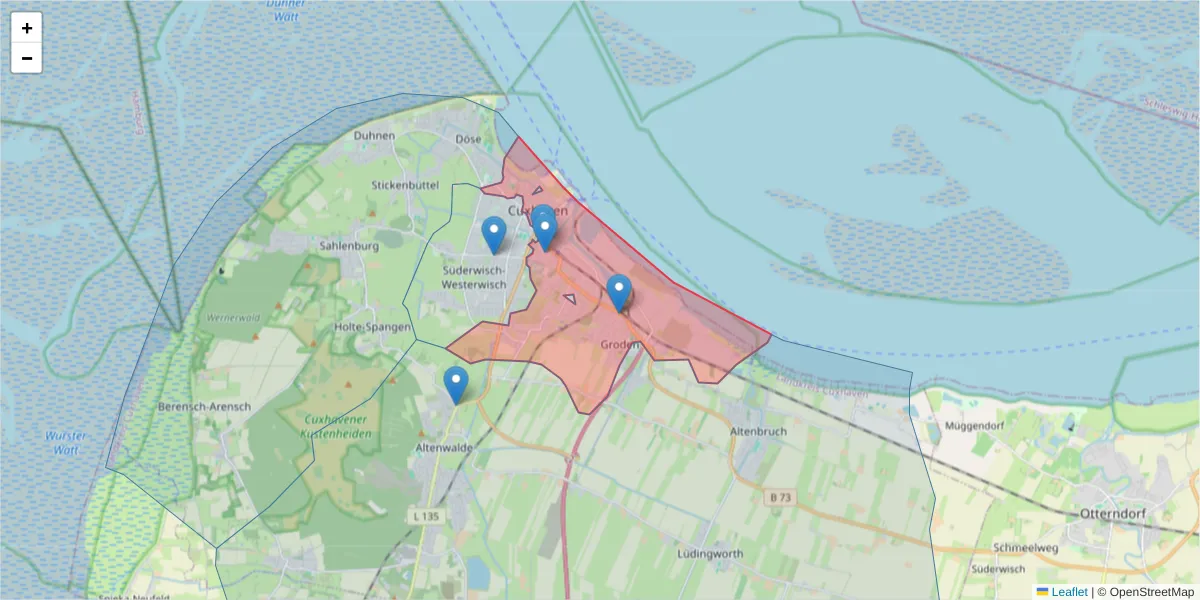Karte des Postleitzahlen Bereichs  und der umliegenden Postleitzahlen in Deutschland