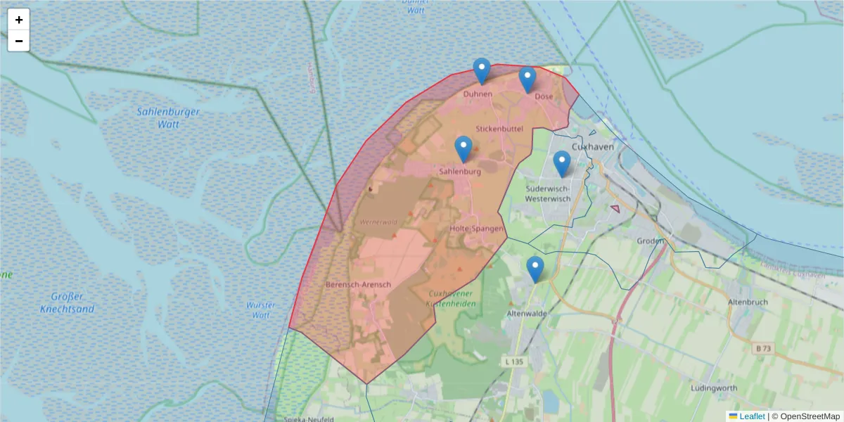 Karte des Postleitzahlen Bereichs  und der umliegenden Postleitzahlen in Deutschland