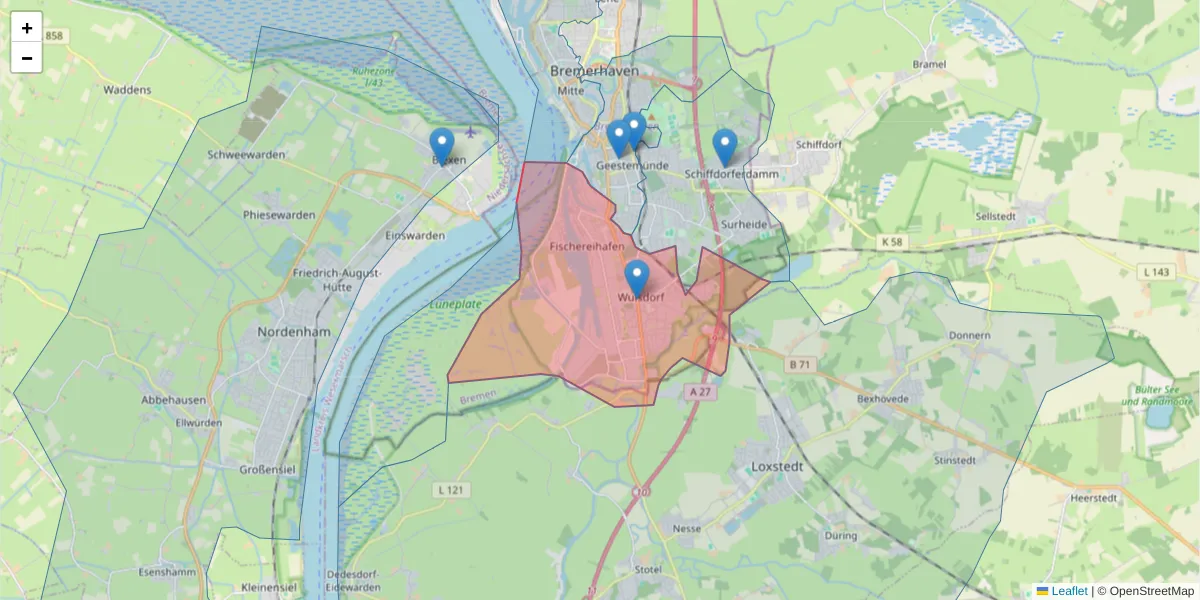 Karte des Postleitzahlen Bereichs  und der umliegenden Postleitzahlen in Deutschland