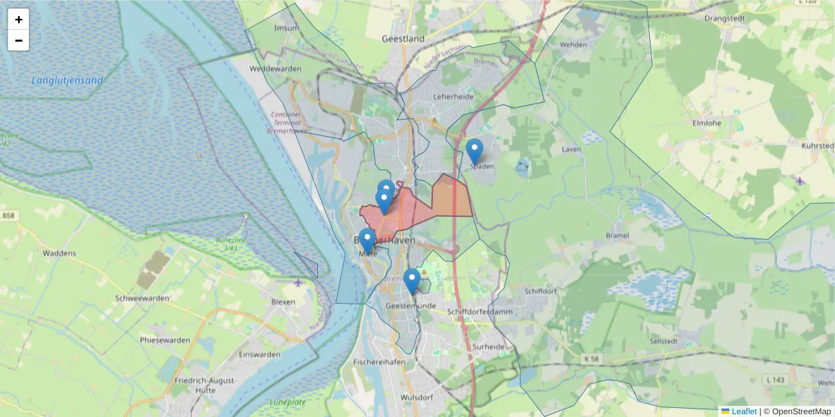 Karte des Postleitzahlen Bereichs  und der umliegenden Postleitzahlen in Deutschland