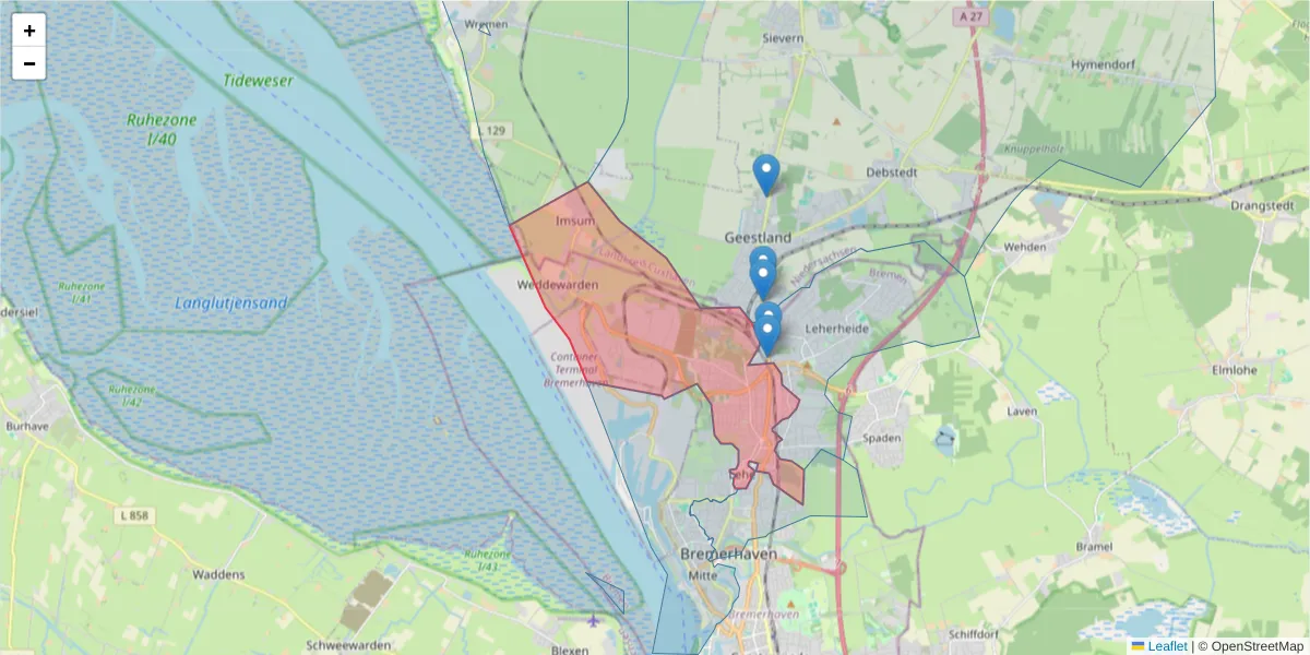 Karte des Postleitzahlen Bereichs  und der umliegenden Postleitzahlen in Deutschland