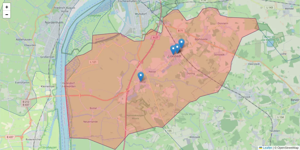 Karte des Postleitzahlen Bereichs  und der umliegenden Postleitzahlen in Deutschland