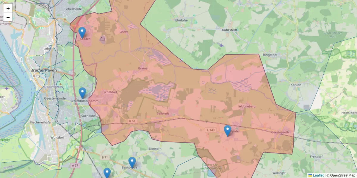 Karte des Postleitzahlen Bereichs  und der umliegenden Postleitzahlen in Deutschland