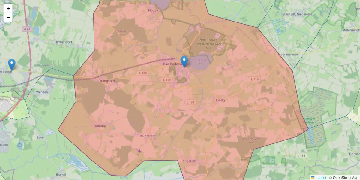 Karte des Postleitzahlen Bereichs  und der umliegenden Postleitzahlen in Deutschland