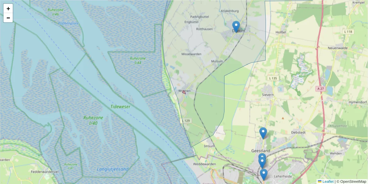 Karte des Postleitzahlen Bereichs  und der umliegenden Postleitzahlen in Deutschland