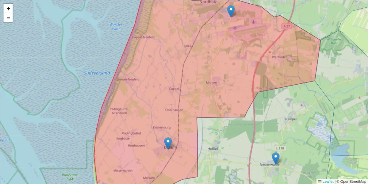 Karte des Postleitzahlen Bereichs  und der umliegenden Postleitzahlen in Deutschland