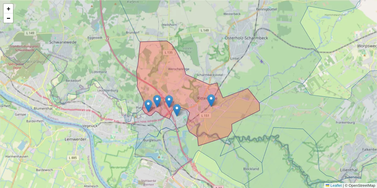 Karte des Postleitzahlen Bereichs  und der umliegenden Postleitzahlen in Deutschland