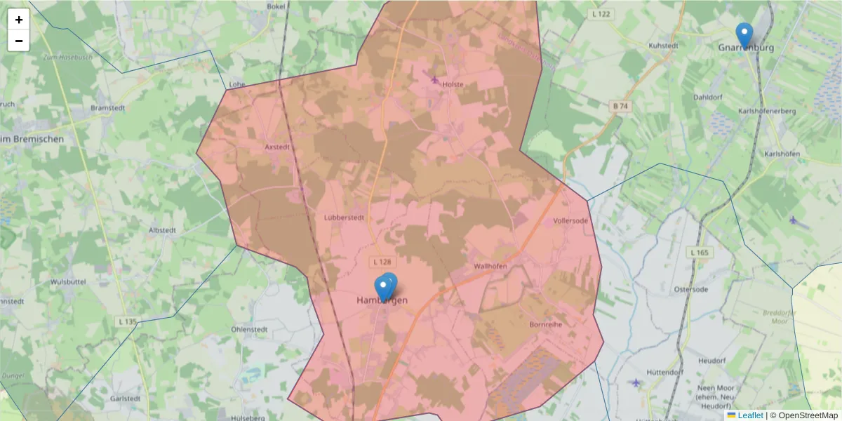Karte des Postleitzahlen Bereichs  und der umliegenden Postleitzahlen in Deutschland