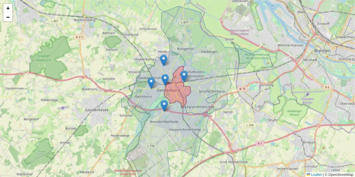 Karte des Postleitzahlen Bereichs  und der umliegenden Postleitzahlen in Deutschland