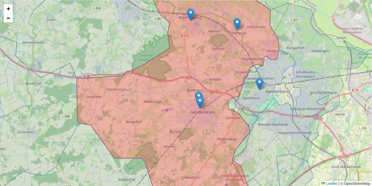 Karte des Postleitzahlen Bereichs  und der umliegenden Postleitzahlen in Deutschland