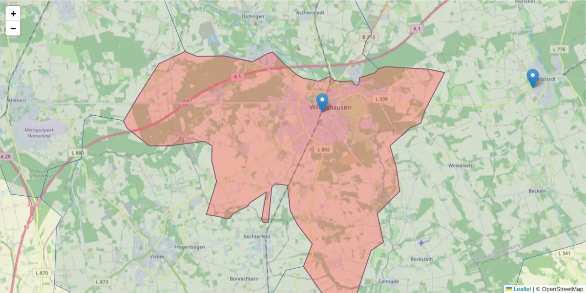 Karte des Postleitzahlen Bereichs  und der umliegenden Postleitzahlen in Deutschland