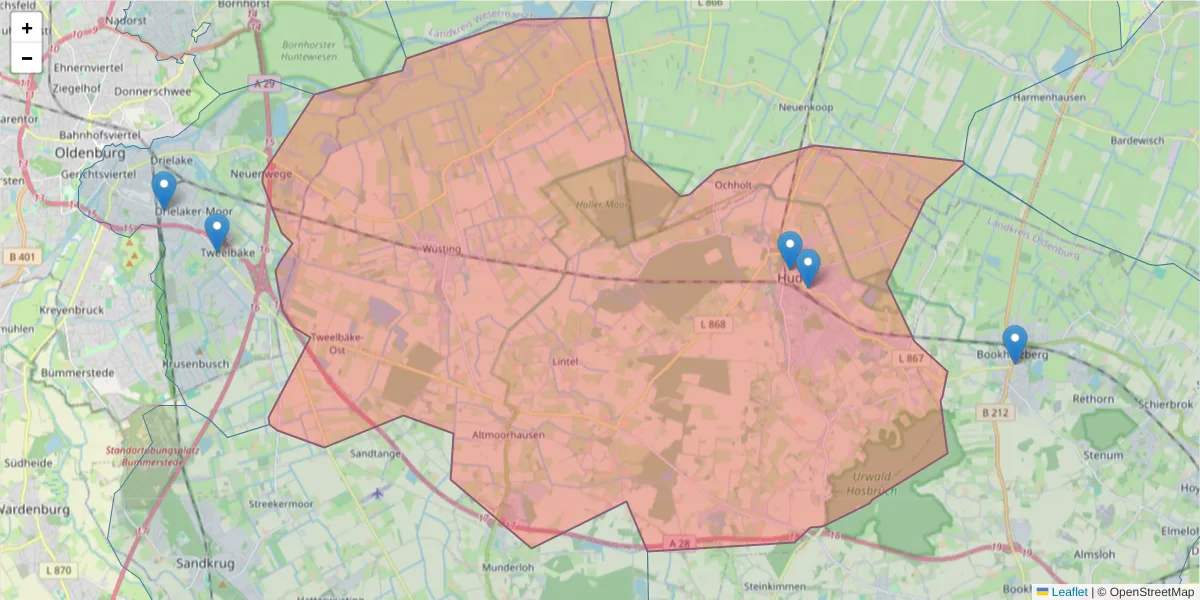 Karte des Postleitzahlen Bereichs  und der umliegenden Postleitzahlen in Deutschland