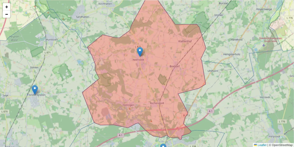 Karte des Postleitzahlen Bereichs  und der umliegenden Postleitzahlen in Deutschland