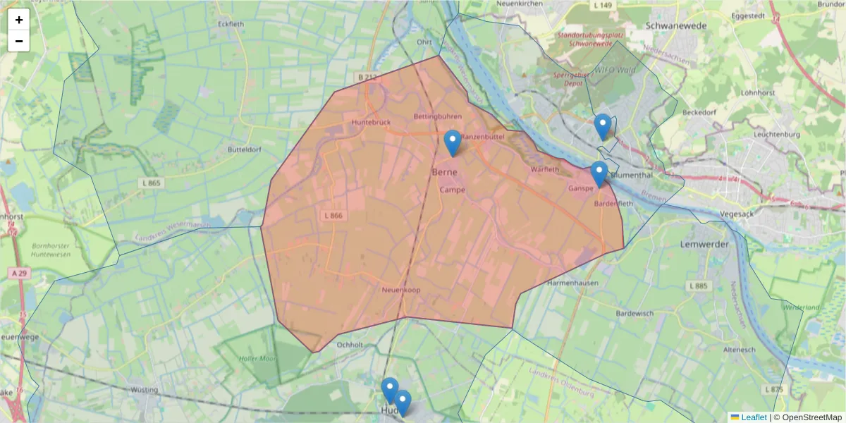 Karte des Postleitzahlen Bereichs  und der umliegenden Postleitzahlen in Deutschland