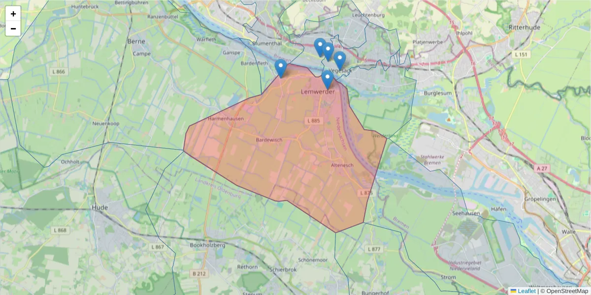 Karte des Postleitzahlen Bereichs  und der umliegenden Postleitzahlen in Deutschland