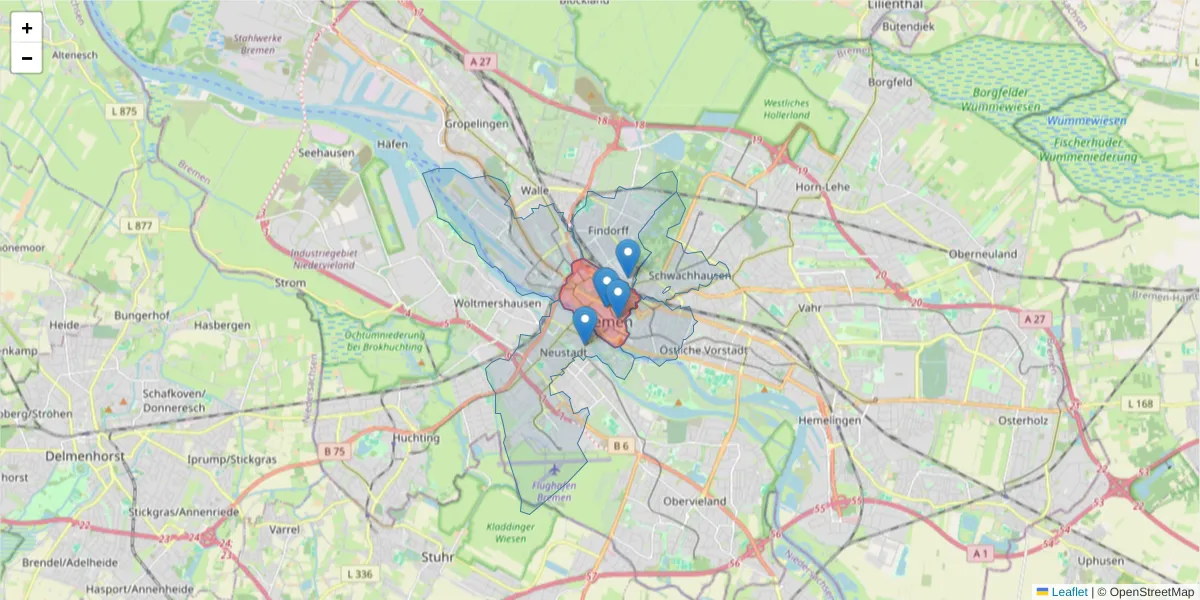 Karte des Postleitzahlen Bereichs  und der umliegenden Postleitzahlen in Deutschland