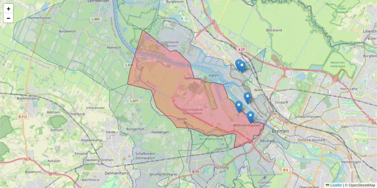 Karte des Postleitzahlen Bereichs  und der umliegenden Postleitzahlen in Deutschland