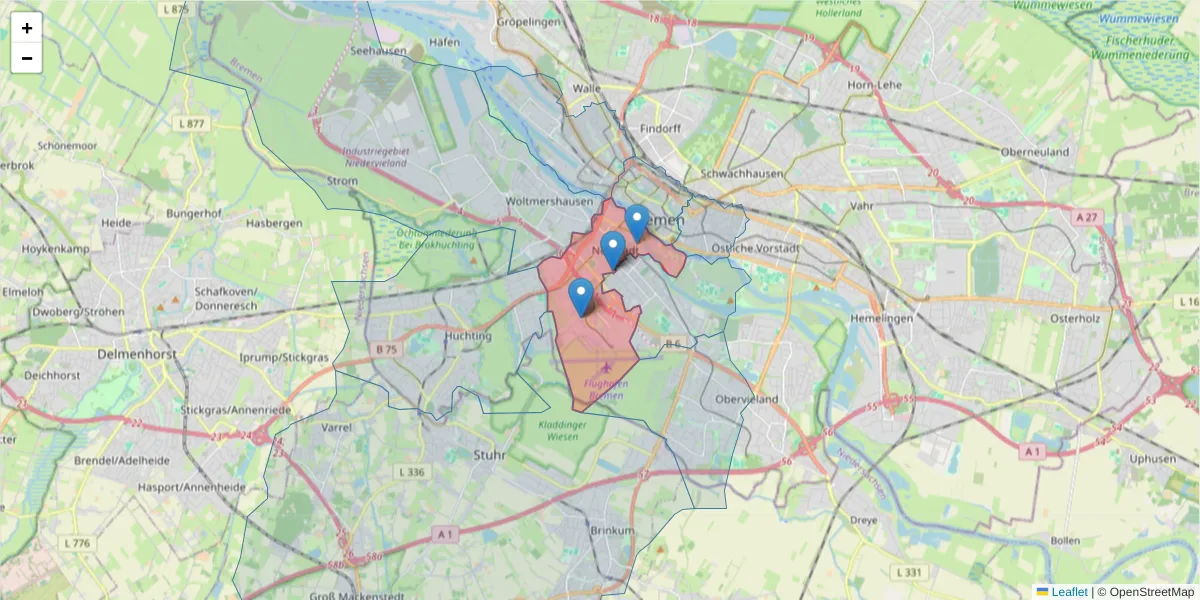 Karte des Postleitzahlen Bereichs  und der umliegenden Postleitzahlen in Deutschland