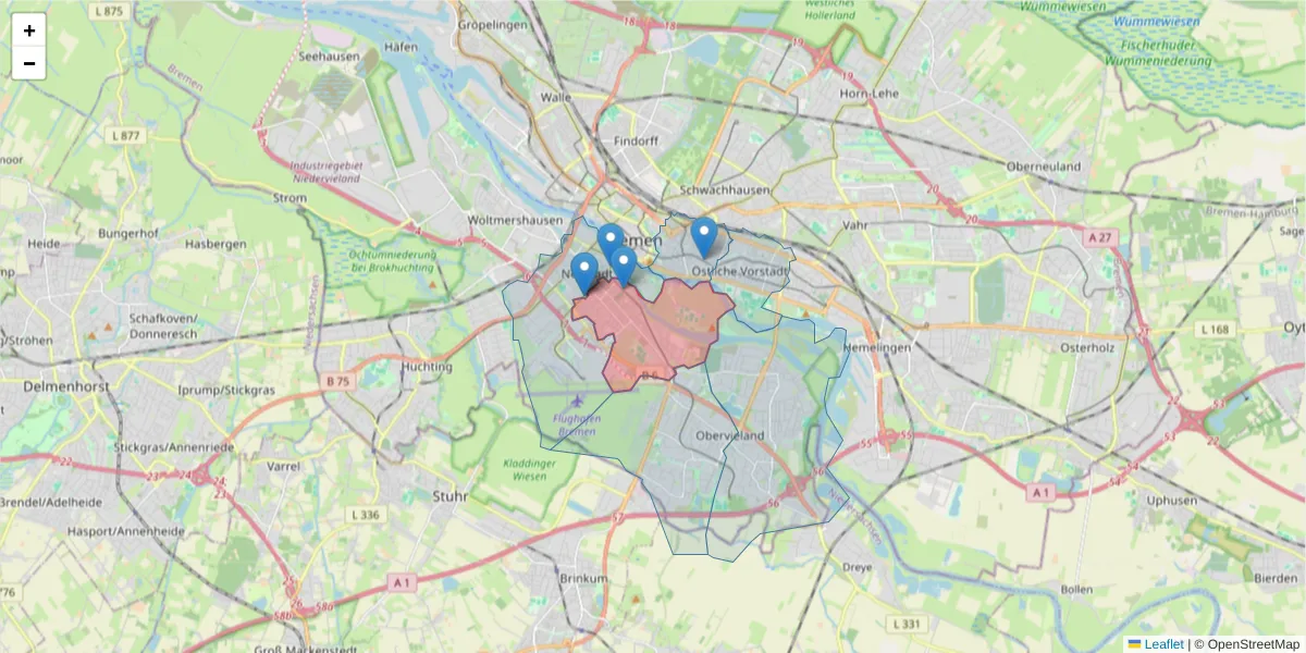 Karte des Postleitzahlen Bereichs  und der umliegenden Postleitzahlen in Deutschland