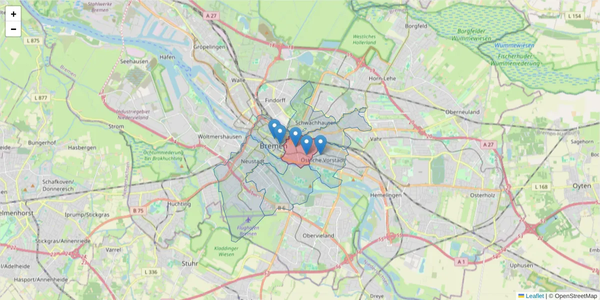 Karte des Postleitzahlen Bereichs  und der umliegenden Postleitzahlen in Deutschland