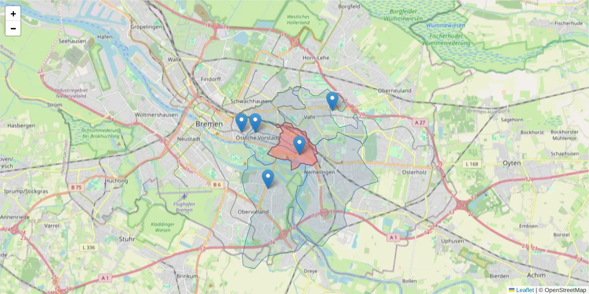 Karte des Postleitzahlen Bereichs  und der umliegenden Postleitzahlen in Deutschland