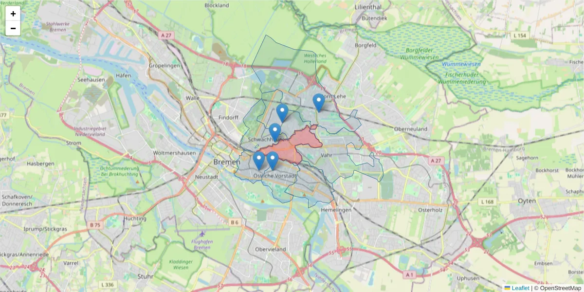 Karte des Postleitzahlen Bereichs  und der umliegenden Postleitzahlen in Deutschland