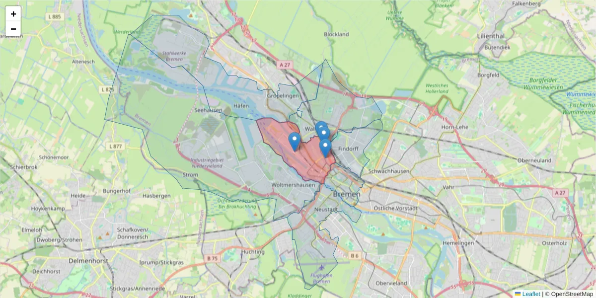 Karte des Postleitzahlen Bereichs  und der umliegenden Postleitzahlen in Deutschland