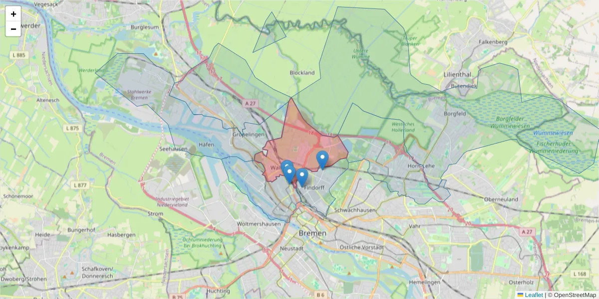 Karte des Postleitzahlen Bereichs  und der umliegenden Postleitzahlen in Deutschland