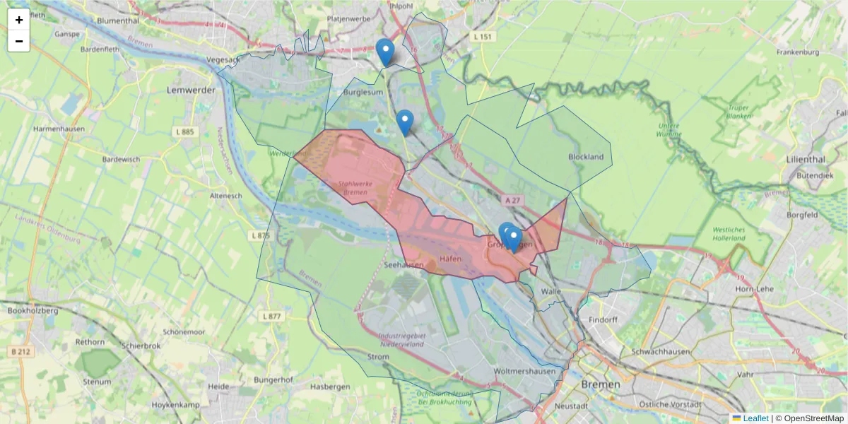 Karte des Postleitzahlen Bereichs  und der umliegenden Postleitzahlen in Deutschland