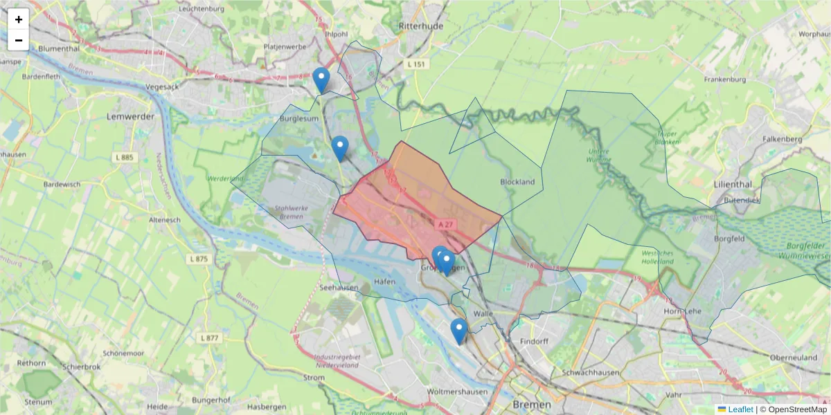 Karte des Postleitzahlen Bereichs  und der umliegenden Postleitzahlen in Deutschland