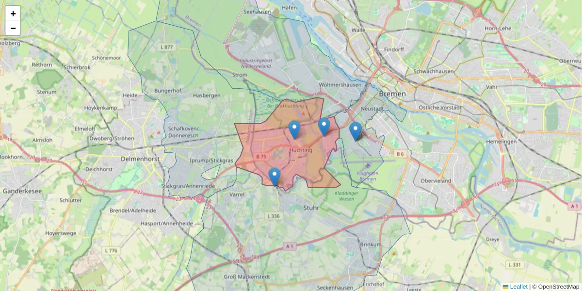 Karte des Postleitzahlen Bereichs  und der umliegenden Postleitzahlen in Deutschland