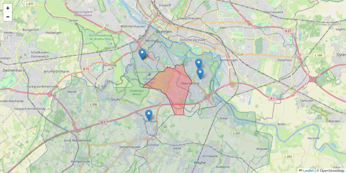 Karte des Postleitzahlen Bereichs  und der umliegenden Postleitzahlen in Deutschland