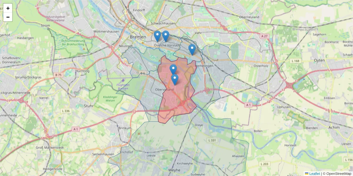 Karte des Postleitzahlen Bereichs  und der umliegenden Postleitzahlen in Deutschland